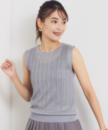ラメリブニットトップス
