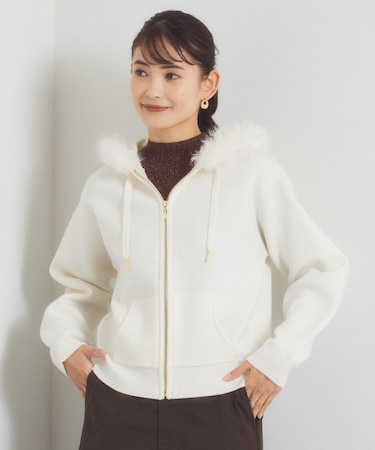 フェイクファー付きニットパーカー