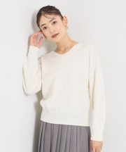 【縮みに強いタフニット】洗えるVネックニット