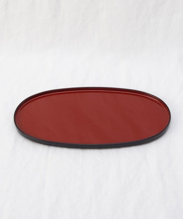 ハレとケ 越前塗り 小判型 おぼん 茜朱