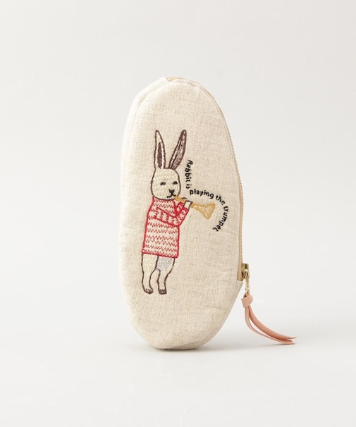 コットンリネン刺繍ポーチ ウサギ
