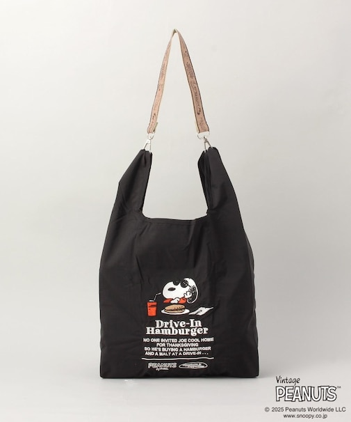 PEANUTS ストラップ付ショッパーバッグ BK