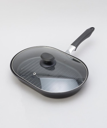 グリルファン ふっ素加工IH対応ガラス蓋付ワイドパン