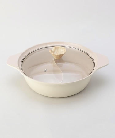 フィオーレ セラミック加工IH対応ガラス蓋付二食鍋26cm