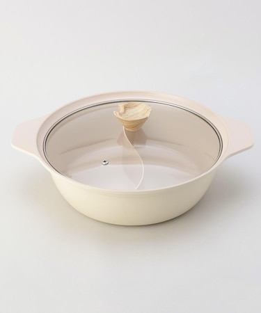 フィオーレ セラミック加工IH対応ガラス蓋付二食鍋28cm