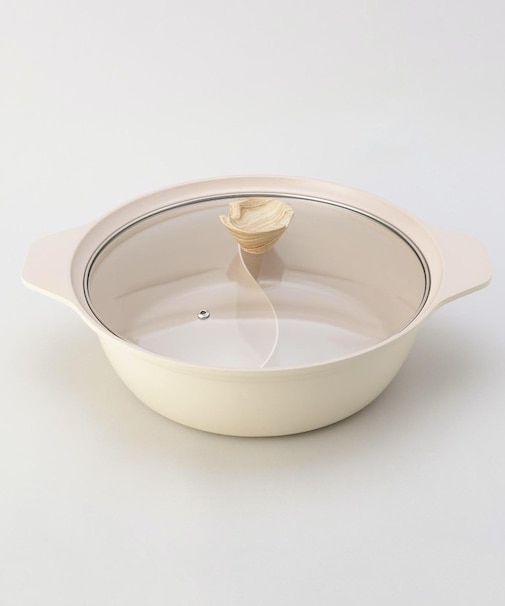 フィオーレ セラミック加工IH対応ガラス蓋付二食鍋28cm