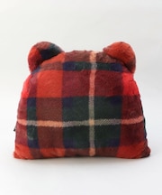チェックファー ベアクッション レッド