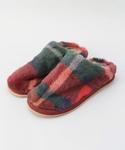 チェックファー スリッパ レッド