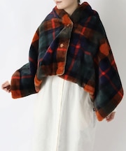 チェックファー ポンチョ ネイビー