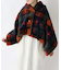 チェックファー ポンチョ ネイビー