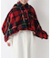 チェックファー ポンチョ レッド