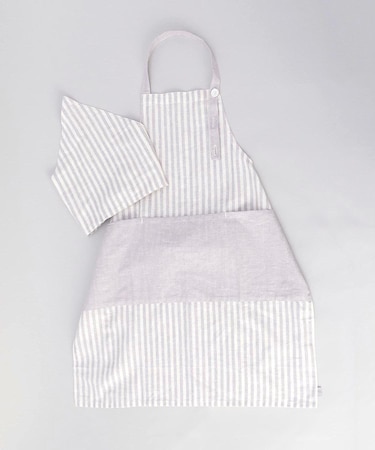 ブロックストライプ リネンコットン キッズエプロン・三角巾セット LPU ＜212Kオリジナル ＞