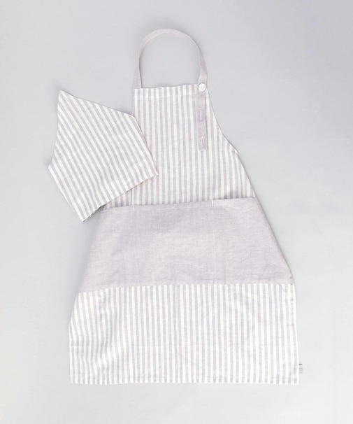 ブロックストライプ リネンコットン キッズエプロン・三角巾セット LPU ＜212Kオリジナル ＞