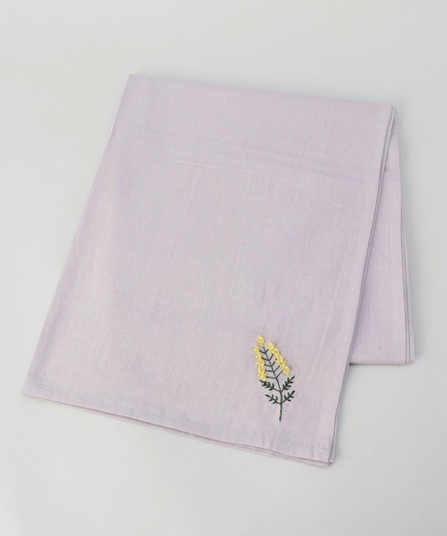 刺繍フラワー ミモザ マルチクロス 130x130cm PU ＜212Kオリジナル ＞