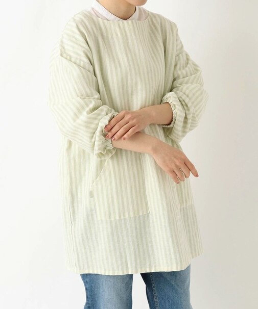 ブロックストライプ リネンコットン スモック LGR ＜212Kオリジナル ＞