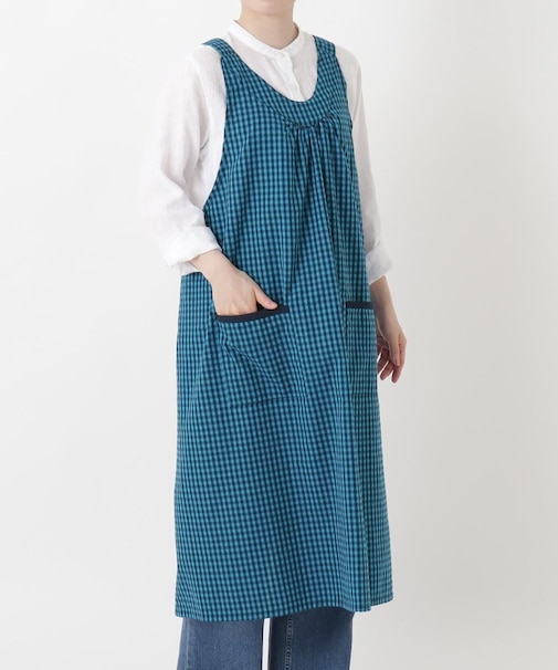 ギンガムサッカーギャザーエプロン BL