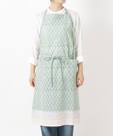 アナヤブロックプリントエプロン GR