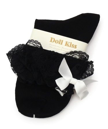 レース×リボン付きクルーソックス　靴下