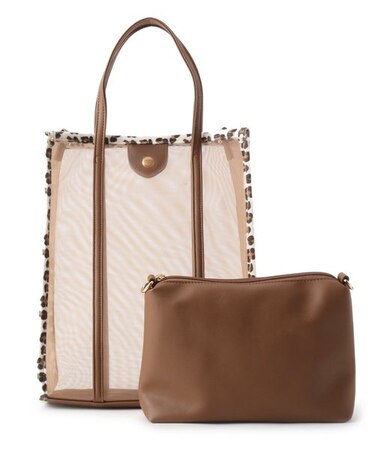 【残りわずか】レオパードパイピングメッシュトートバック