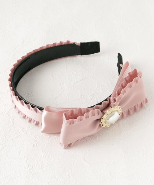 フェイクパール付きフリルリボンカチューシャ