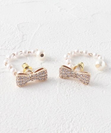 リボン×フェイクパール2WAYピアス