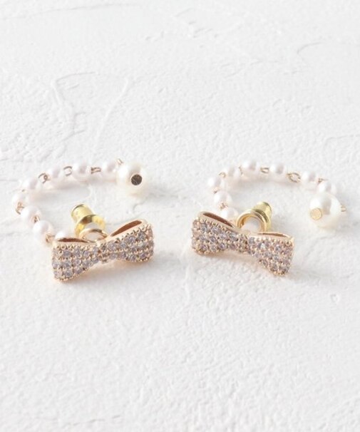 リボン×フェイクパール2WAYピアス