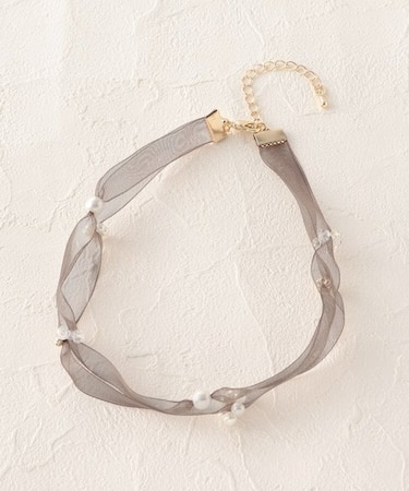 メタル ビーズ リボン 3連 チョーカー