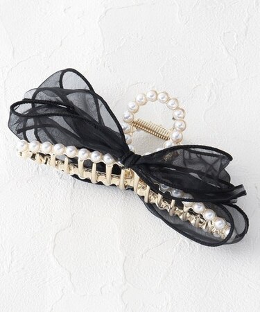 リボン フェイクパール バンスクリップ