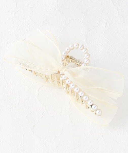 リボン フェイクパール バンスクリップ