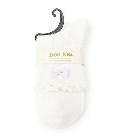 リボン付きメローリブクルーソックス　靴下