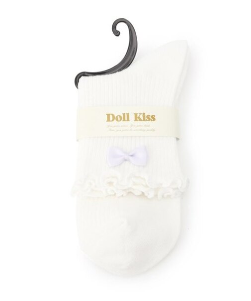 リボン付きメローリブクルーソックス　靴下