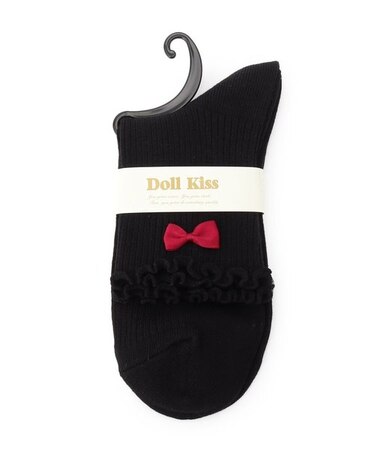 リボン付きメローリブクルーソックス　靴下