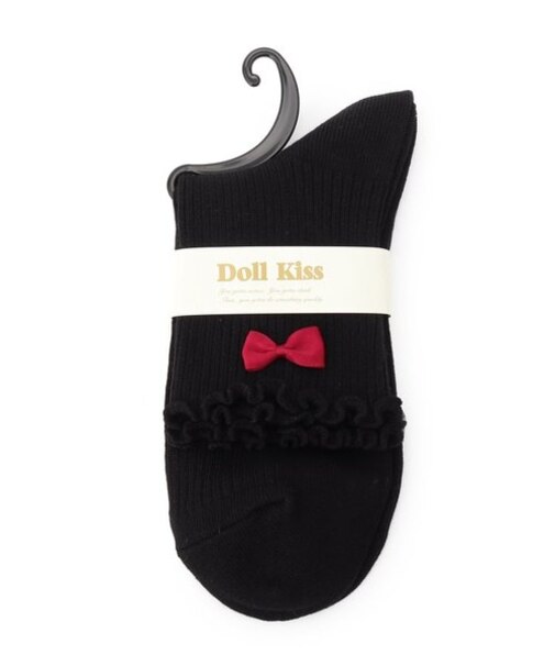 リボン付きメローリブクルーソックス　靴下