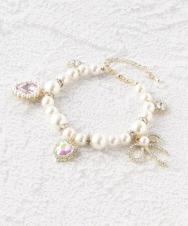 ガーリー系 ビジュー ハート リボン パール調 ブレスレット
