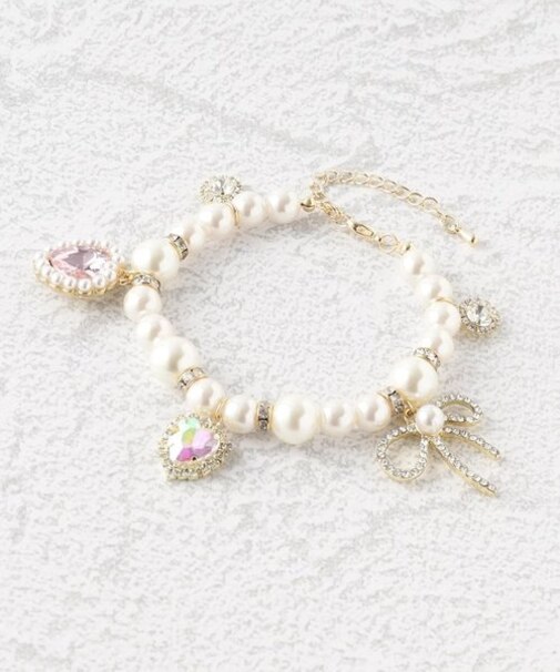 ガーリー系 ビジュー ハート リボン パール調 ブレスレット