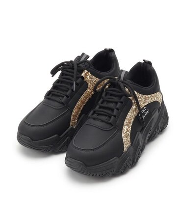 厚底ソールレースアップ グリッターラインスニーカー