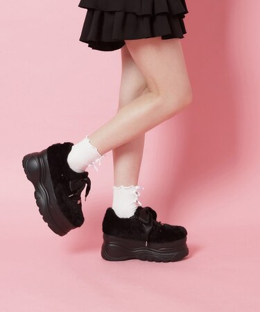 【新色追加】サテンリボンレースアップ厚底スニーカー