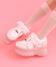 【新色追加】サテンリボンレースアップ厚底スニーカー