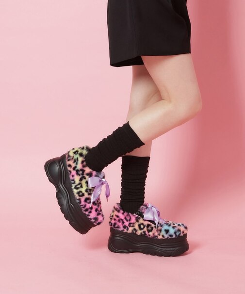 【新色追加】サテンリボンレースアップ厚底スニーカー