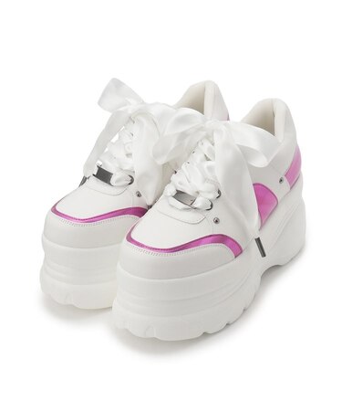 サテンリボンレースアップ厚底スニーカー