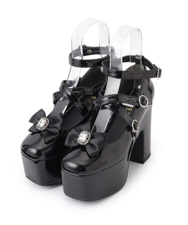 厚底スクウェアリボン付き2WAYパンプス