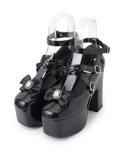 厚底スクウェアリボン付き2WAYパンプス