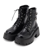 厚底ダブルベルトレースアップブーツ