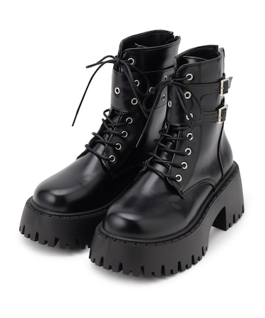 厚底ダブルベルトレースアップブーツ