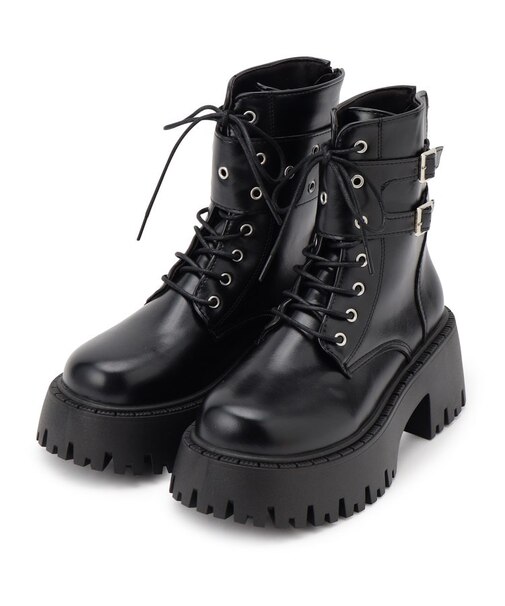 厚底ダブルベルトレースアップブーツ