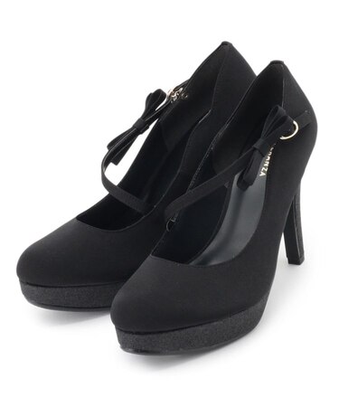 斜めストラップ厚底リボンパンプス 結婚式二次会 パーティー