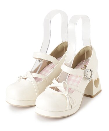 厚底ハートヒールストラップパンプス