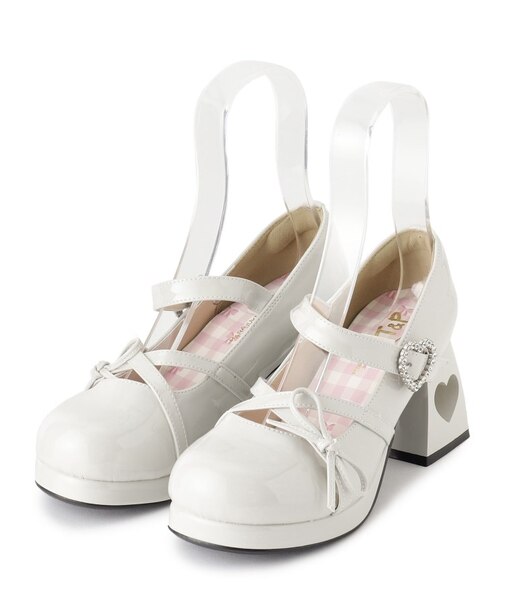 厚底ハートヒールストラップパンプス