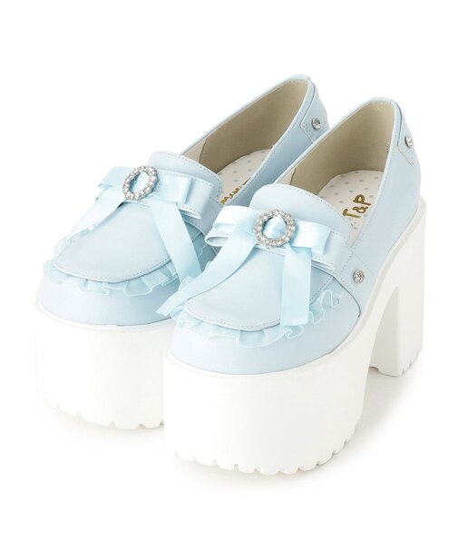 厚底リボン付きフリルパンプス