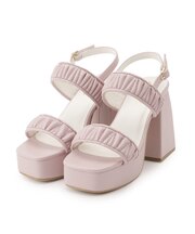 ギャザーダブルベルト チャンキーヒールサンダル